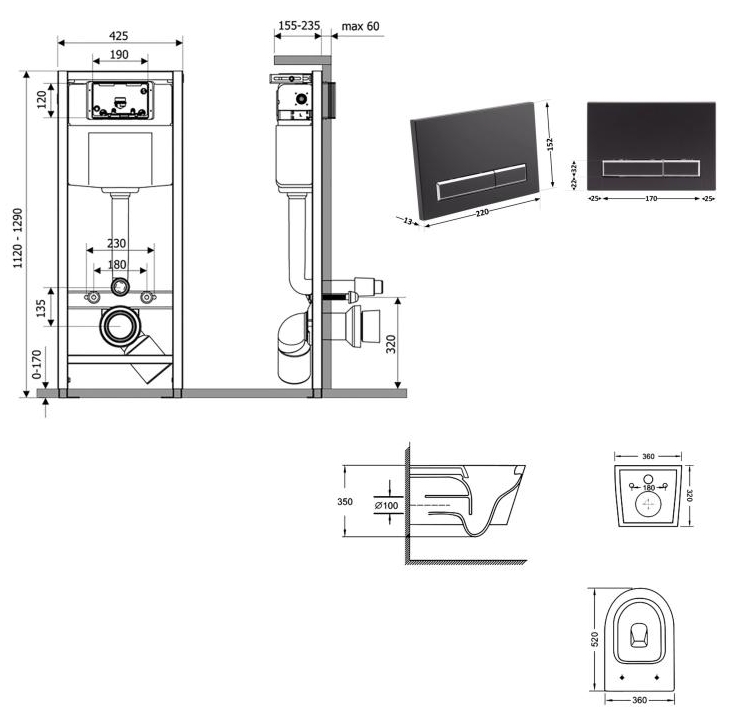 Q-tap Nest QT16335180W48197 Габаритные размеры