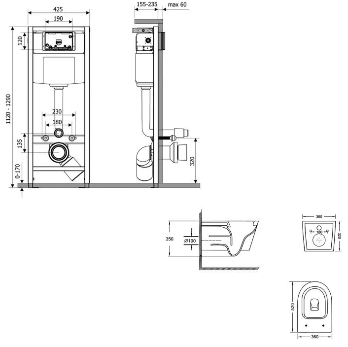 Q-tap Nest QT16335180W48191 Габаритные размеры