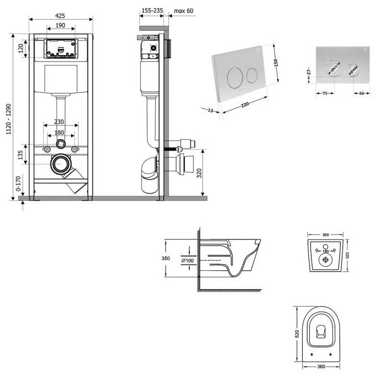 Q-tap Nest QT07335175W48189 Габаритные размеры