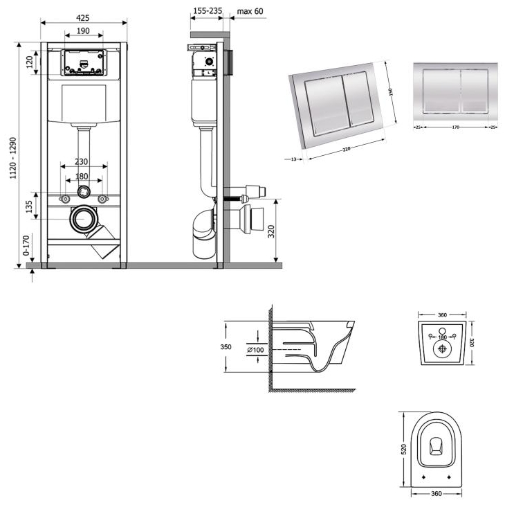 Q-tap Nest QT07335175W48186 Габаритные размеры
