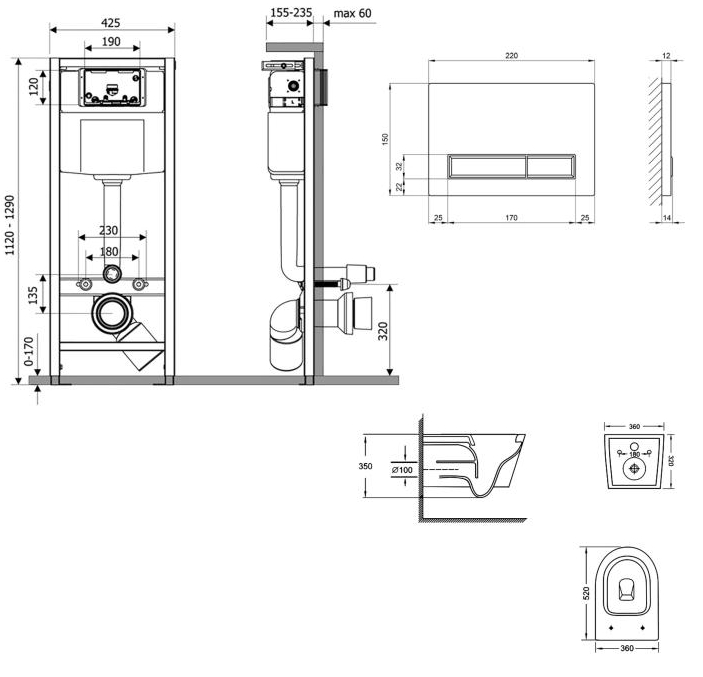 Q-tap Nest QT07335175W48180 Габаритные размеры