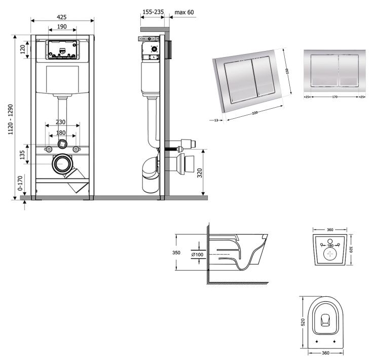 Q-tap Nest QT16335180W48188 Габаритные размеры