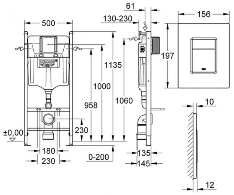 Grohe Rapid SL 388400WG1 + Skate Cosmopolitan 38732000 + Laufen Pro Rimless 8669510000001 (388400H866951) Габаритні розміри
