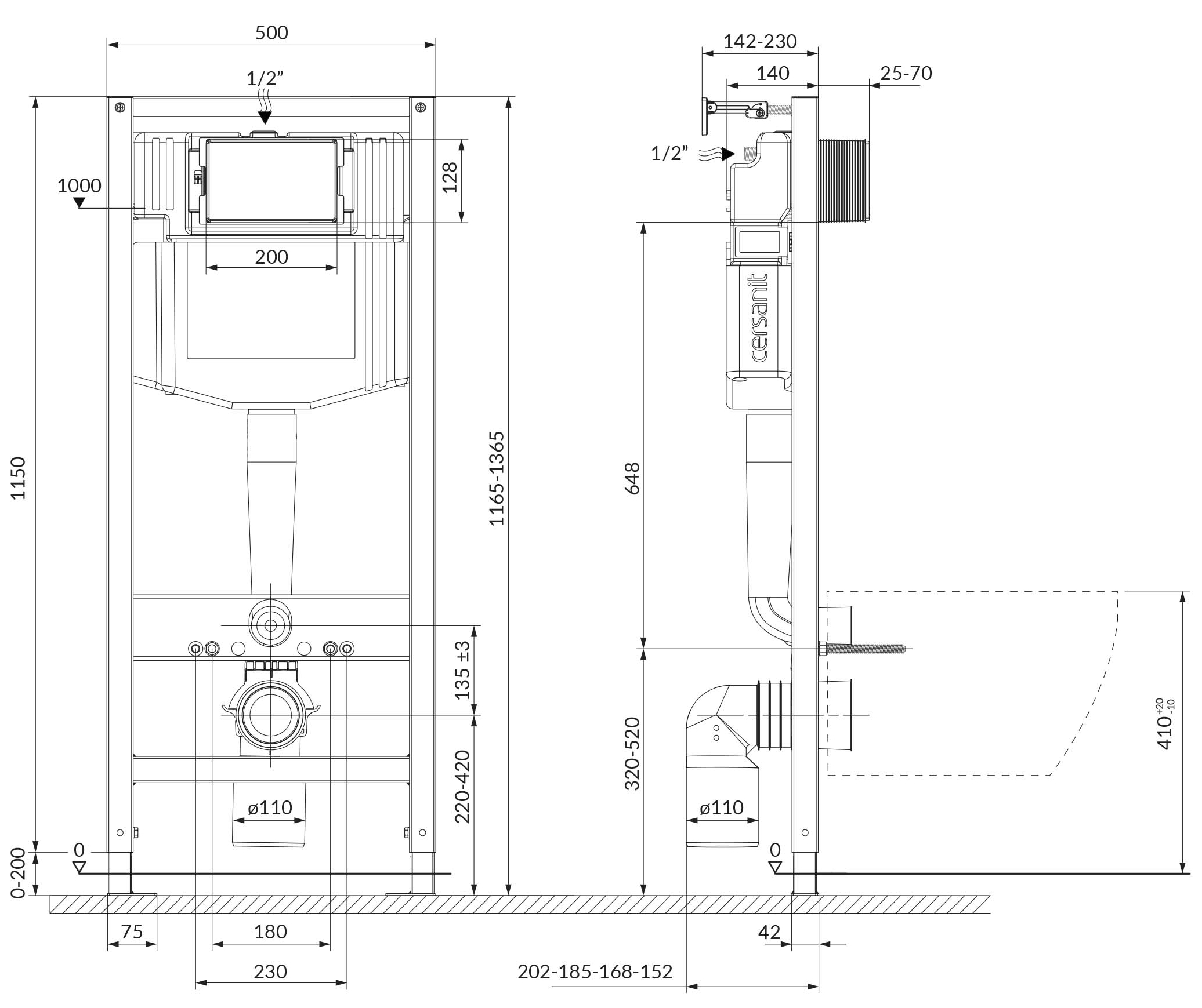 Cersanit C35: Aqua 50 QF + Moduo Plus (S701-814) Габаритні розміри