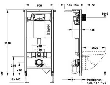 Rehau Мера A31 з клавишей Sun + Bartin Seramik (64MP0003+50BR0018+50BR0002) Габаритные размеры