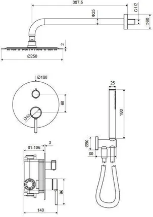 Excellent PI белый (AREX.SET.1247WH) Габаритные размеры