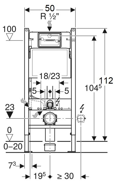 Geberit Duofix 111.153.00.1 + кріплення 111.839.00.1 Габаритні розміри