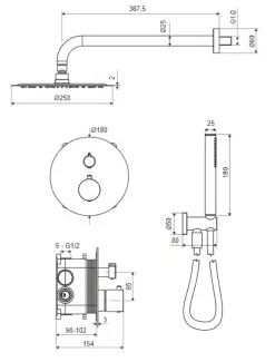 Excellent PI TERMO хром (AREX.SET.1248CR) Габаритные размеры