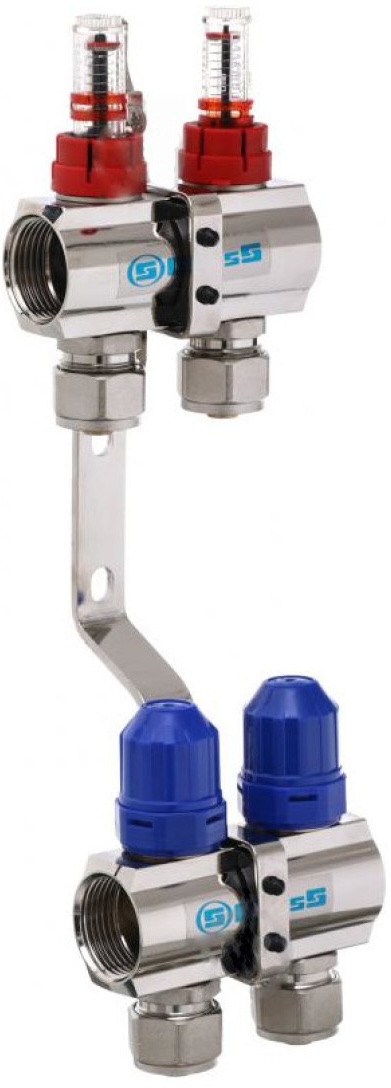 Розподільний колектор Gross 8504 1"-3/4" - 2 виходи (нікель)