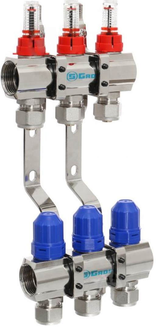Распределительный коллектор Gross 8504 1"-3/4" - 3 выхода (никель)