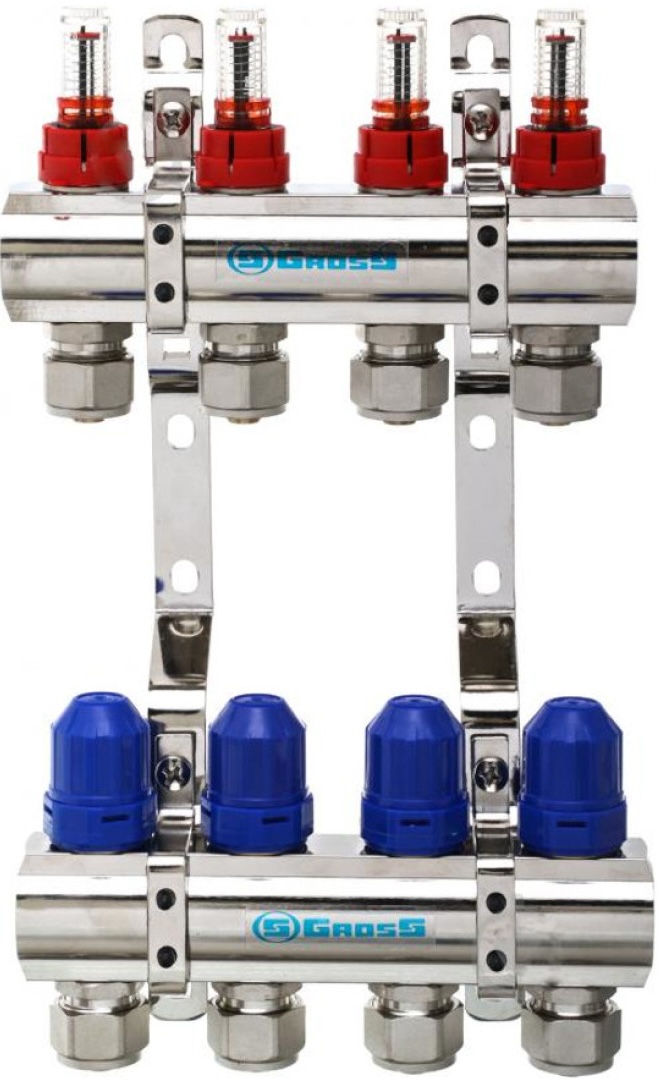 Распределительный коллектор Gross 8504 1"-3/4" - 4 выхода (никель) цена 2868 грн - фотография 2