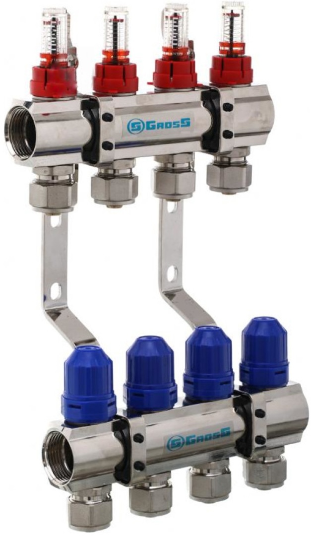 Gross 8504 1"-3/4" - 4 выхода (никель)