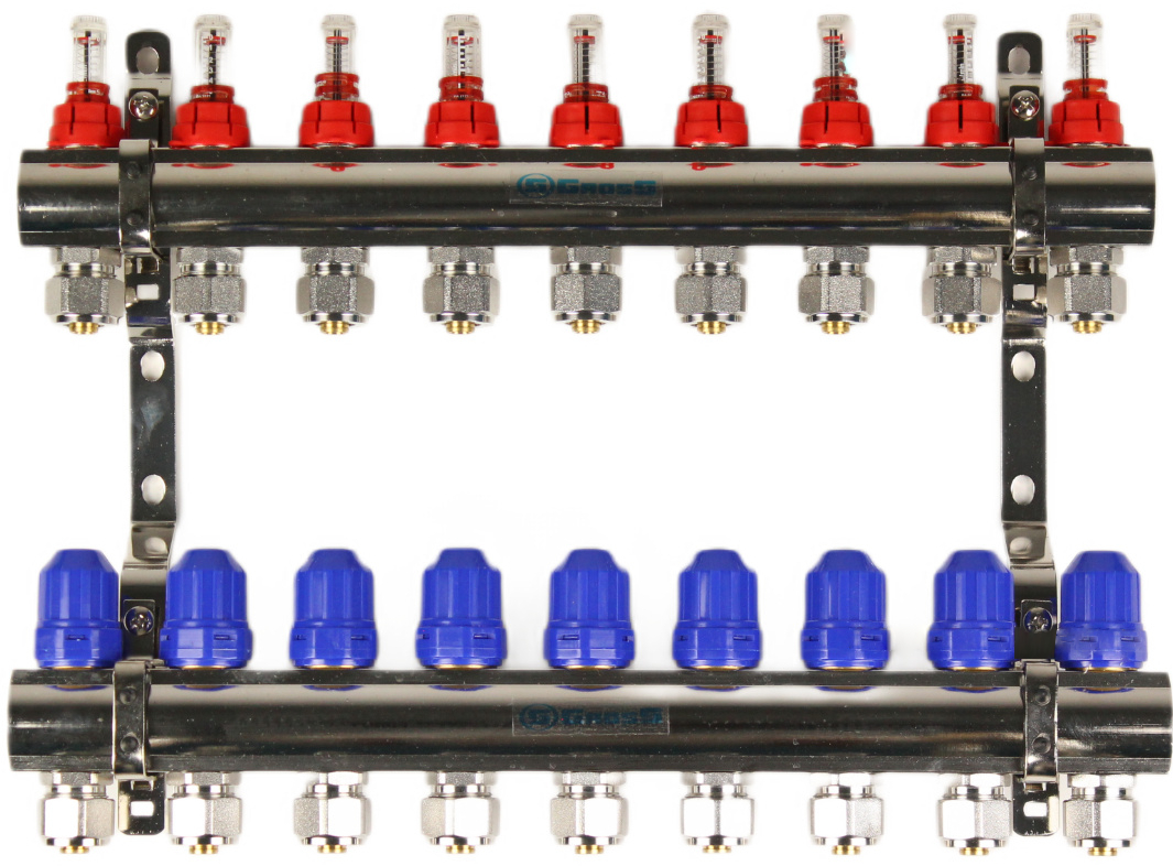Gross 8504 1"-3/4" - 9 выходов (никель)