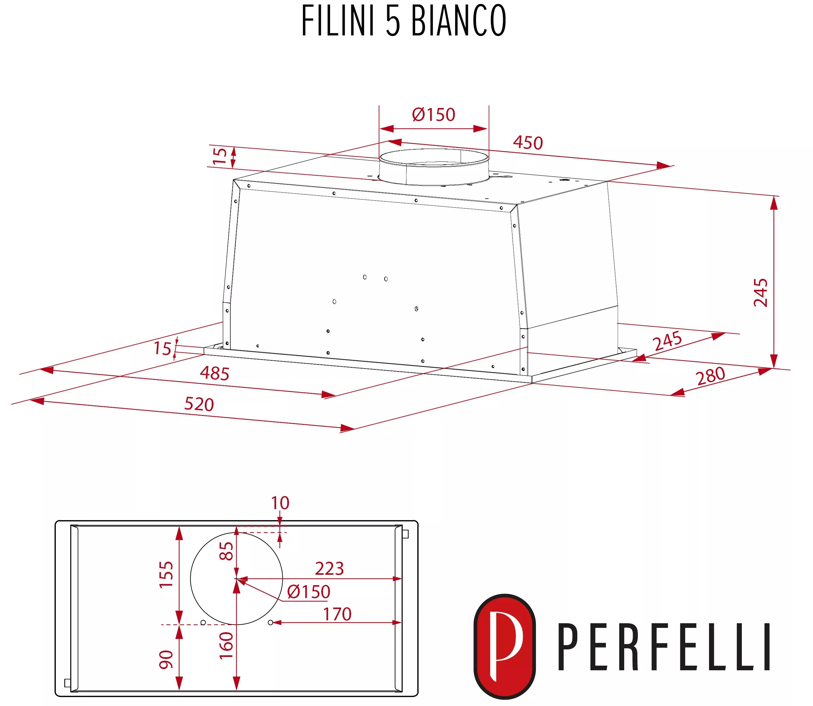 Perfelli Filini 5 Bianco Габаритные размеры