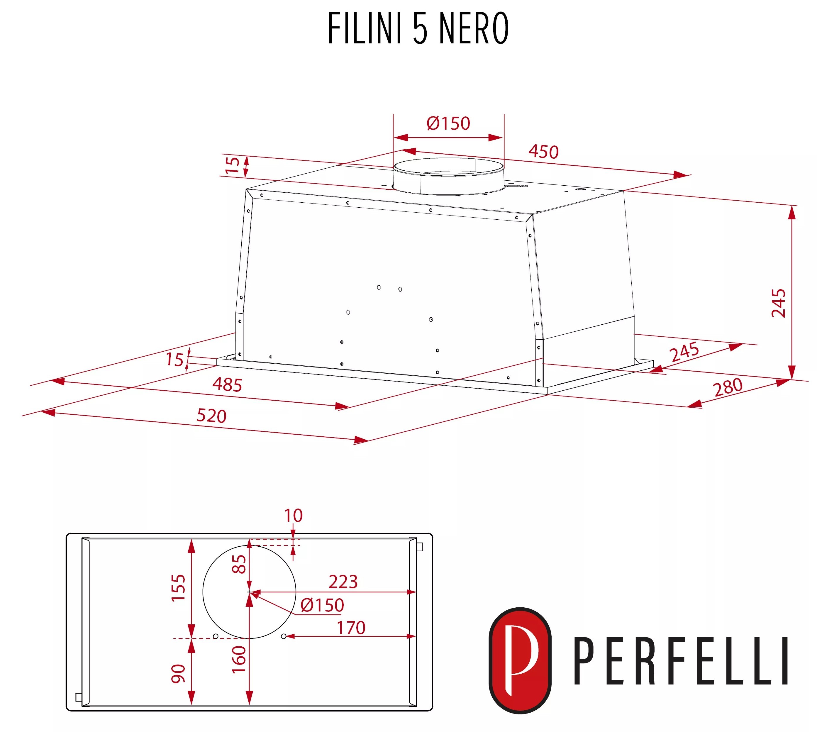 Perfelli Filini 5 Nero Габаритные размеры