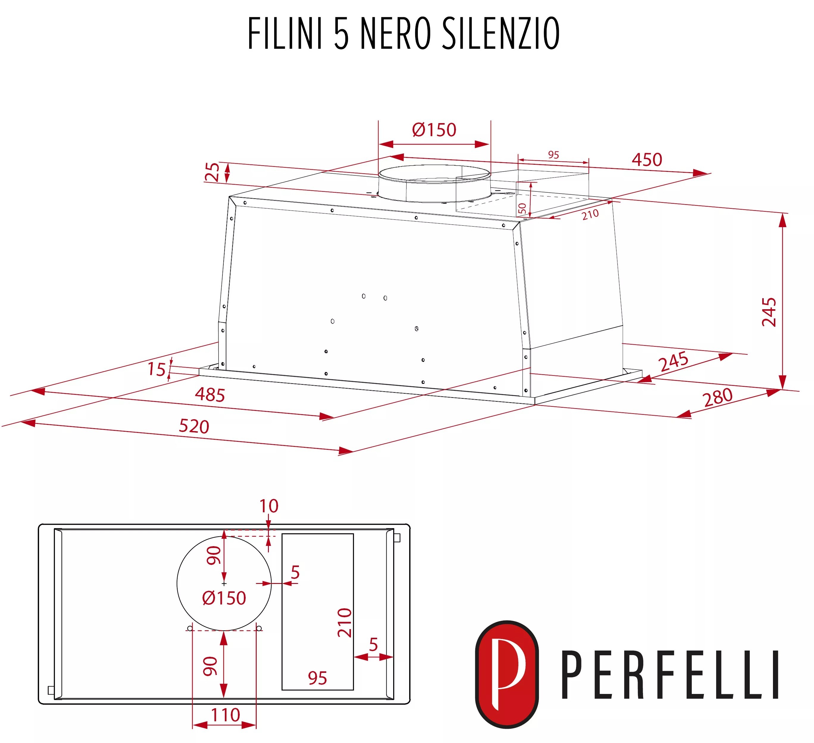 Perfelli Filini 5 Nero Silenzio Габаритные размеры