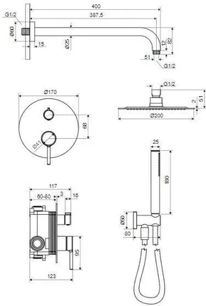 Excellent PI белый мат (AREX.SET.1245WH) Габаритные размеры