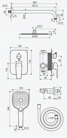 Excellent Clever 2.0 хром (AREX.SET.4145CR) Габаритні розміри