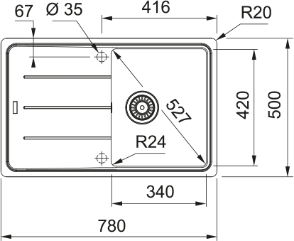 Franke Basis BFG 611-78 114.0743.174 (фраграніт) Габаритні розміри
