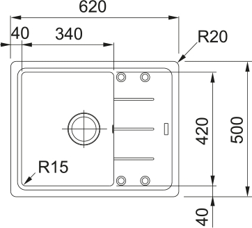 Franke Basis BFG 611-62 114.0743.175 (фраграніт) Габаритні розміри