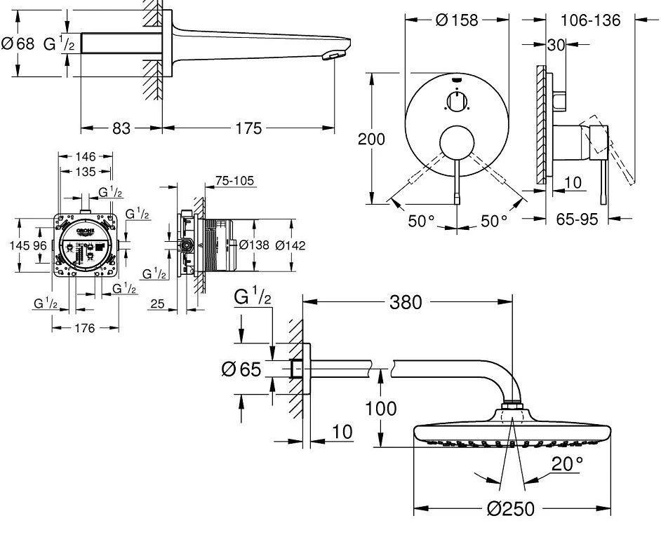 Grohe Essence UA26417SC1L Габаритные размеры