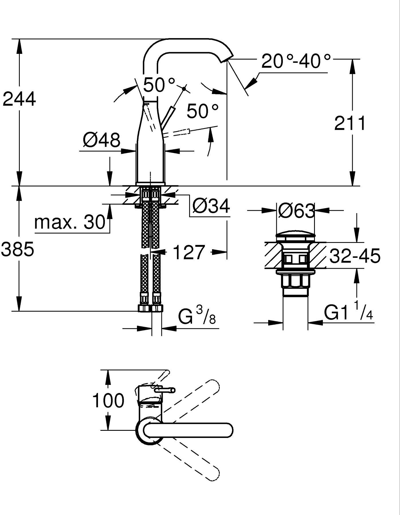 Grohe Essence L-Size 24182001 Габаритные размеры