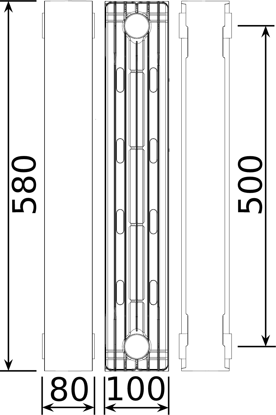 Queen Therm 500/100 Vertical (4 секции) Габаритные размеры