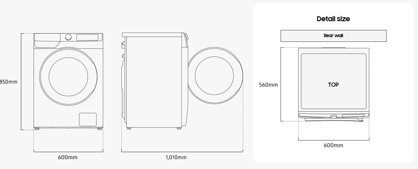 Samsung WD90DG6G94BKUA Габаритные размеры