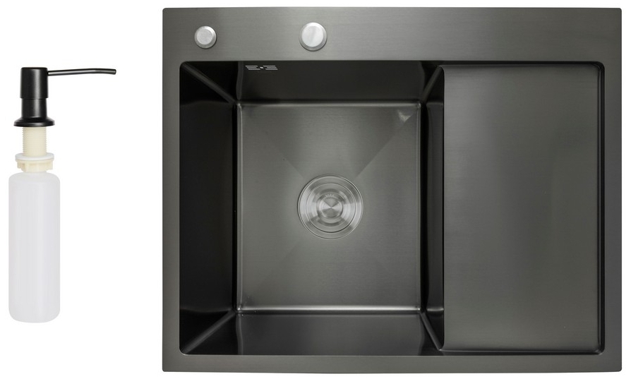 Мойка для кухни интегрированная Lidz Handmade H6350BR, Brushed Black PVD, 3,0/1,0 мм LDH6350BRPVD45590