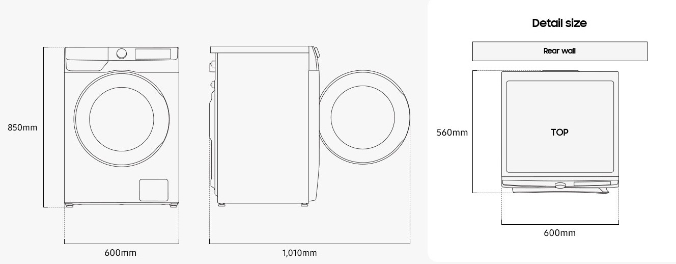 Samsung WW90DG6G94LKUA Габаритные размеры