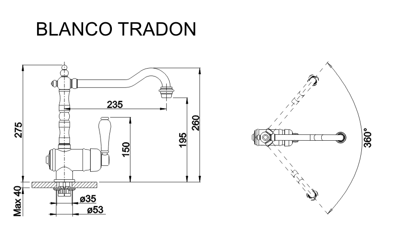 Blanco Tradon (515990) Габаритные размеры