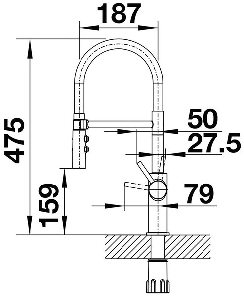 Blanco Catris-S satin dark steel (527731) Габаритні розміри