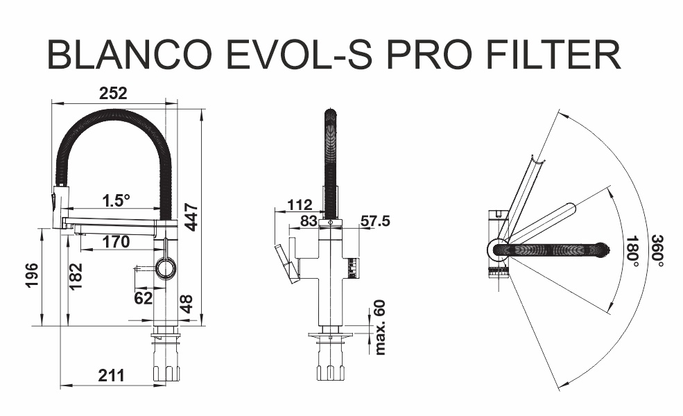 Blanco EVOL-S Pro Filter PVD Steel (526311) Габаритні розміри