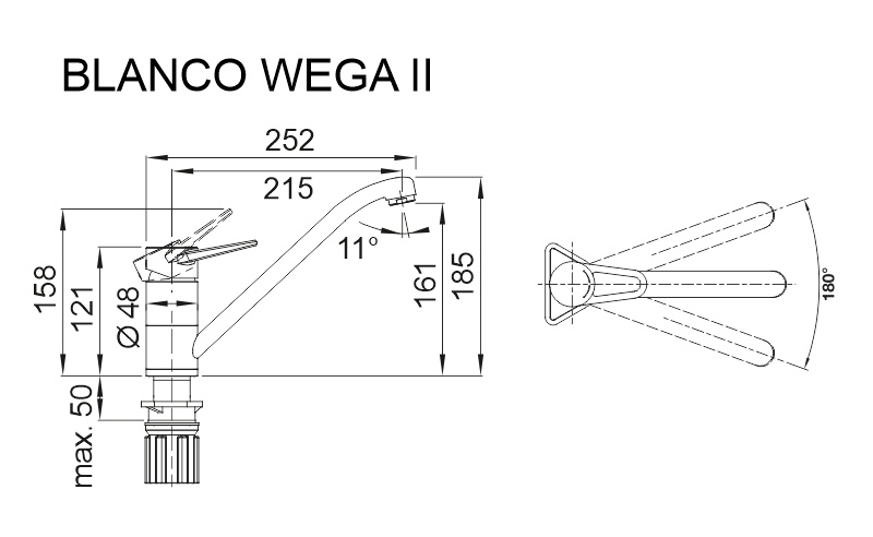 Blanco Wega II (526981) Габаритные размеры