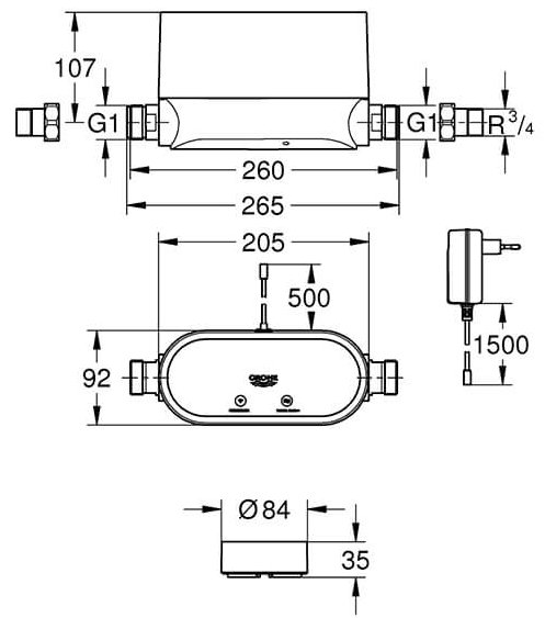 Grohe SenseGuard + 3 Grohe Sense (22502LN1) Габаритні розміри