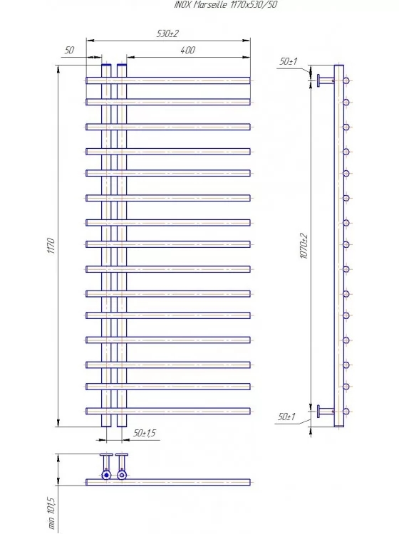 Mario Марсель INOX 1170х530/50 (1.075.044131.P) Габаритні розміри