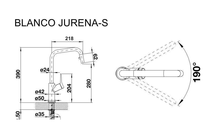 Blanco Jurena-S (520765) Габаритные размеры