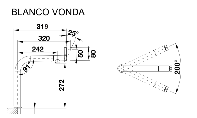 Blanco Vonda (518435) Габаритные размеры