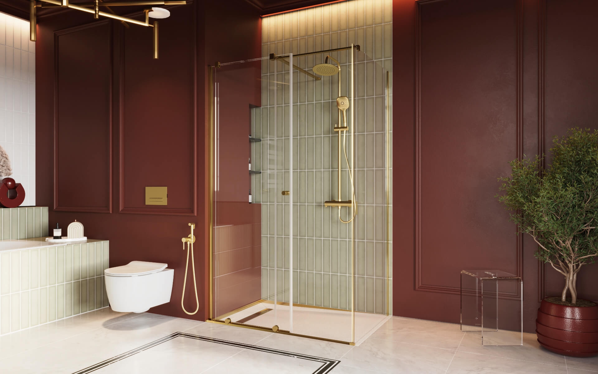 Душовий куток Excellent Ortigo 140x80x200 см Gold (KAEX.5016.K.1400.0800.GL) ціна 80560 грн - фотографія 2