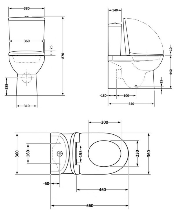 Q-Tap Robin New Ultra Quiet с сиденьем Soft-close White (QT13226083AW) Габаритные размеры
