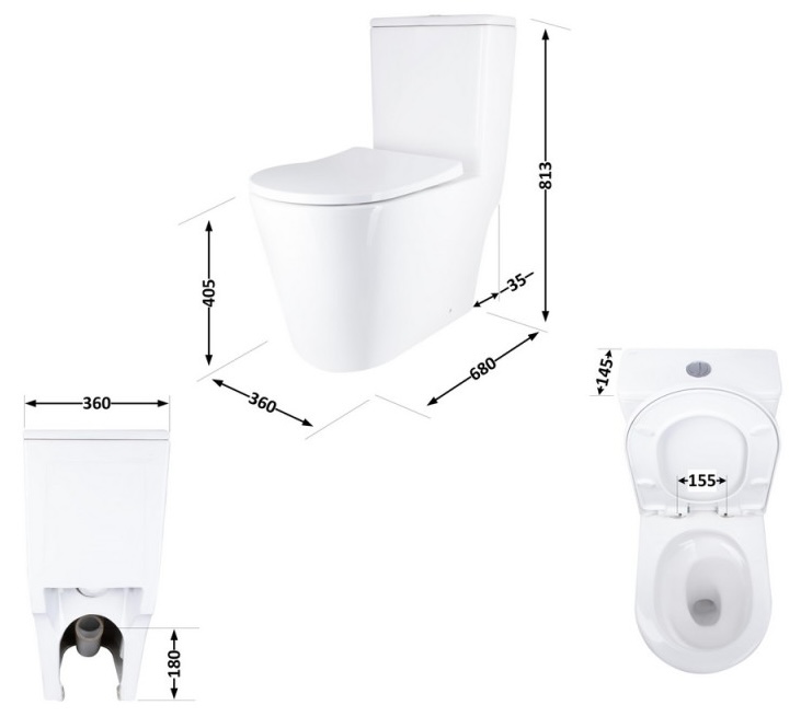 Q-Tap Swan Ultra Quiet с сиденьем Soft-close White (QT16226080AW) Габаритные размеры