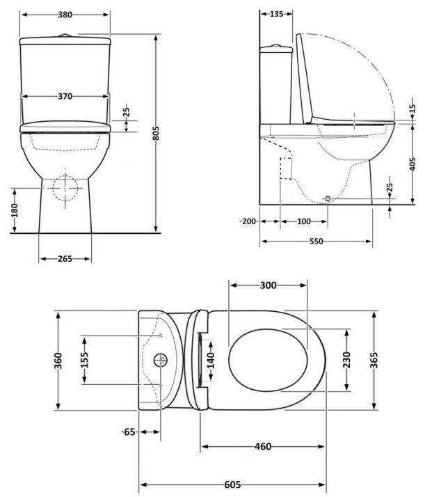 Q-Tap Grand Ultra Quiet з сидінням Soft-close White (QT26228301W) Габаритні розміри