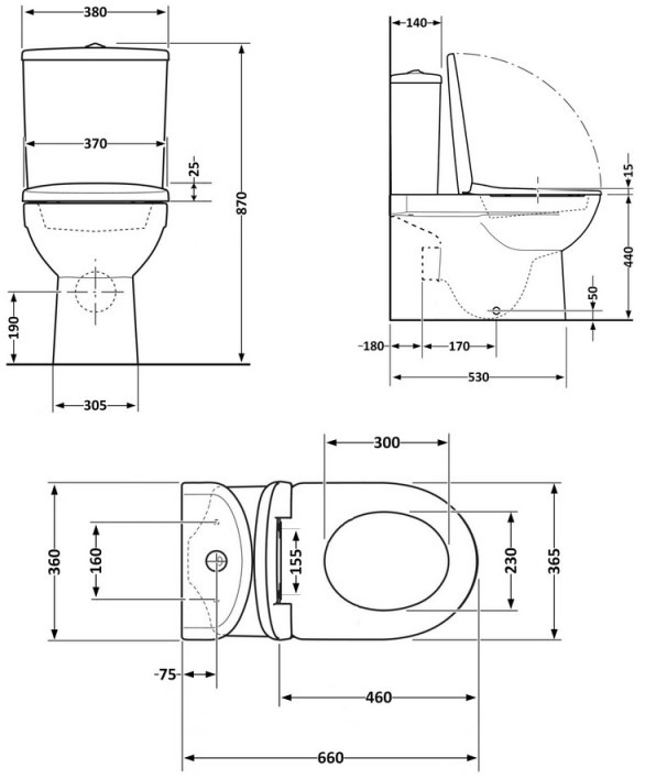 Q-Tap Virgo Ultra Quiet с сиденьем Soft-close White (QT18226092AW) Габаритные размеры