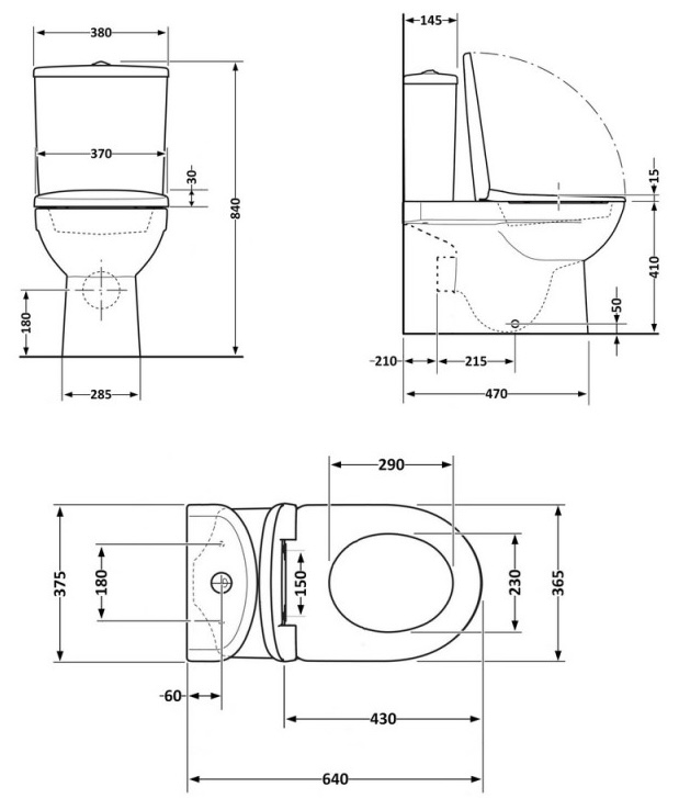 Q-Tap Jay Ultra Quiet с сиденьем Soft-close White (QT07222175TW) Габаритные размеры