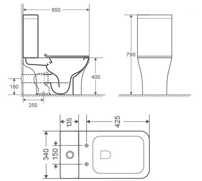 Q-tap Presto Quadro с сиденьем Soft-close (QT24221215AW) Габаритные размеры
