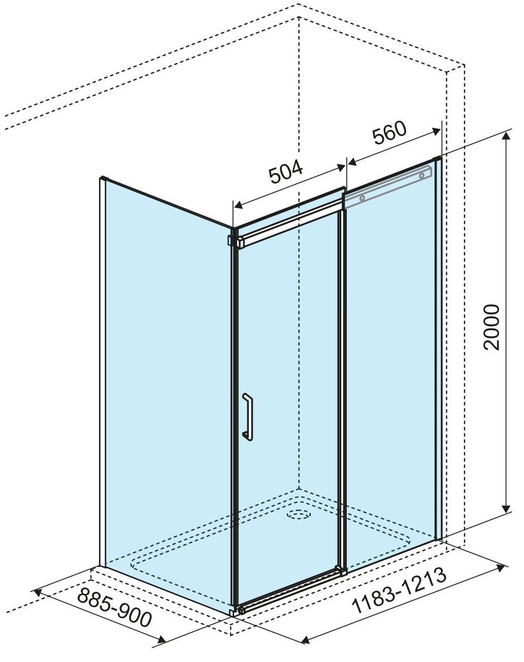 Excellent Rols 120x90x200 см Chrome (KAEX.2616.K.1200.0900.CR) Габаритні розміри