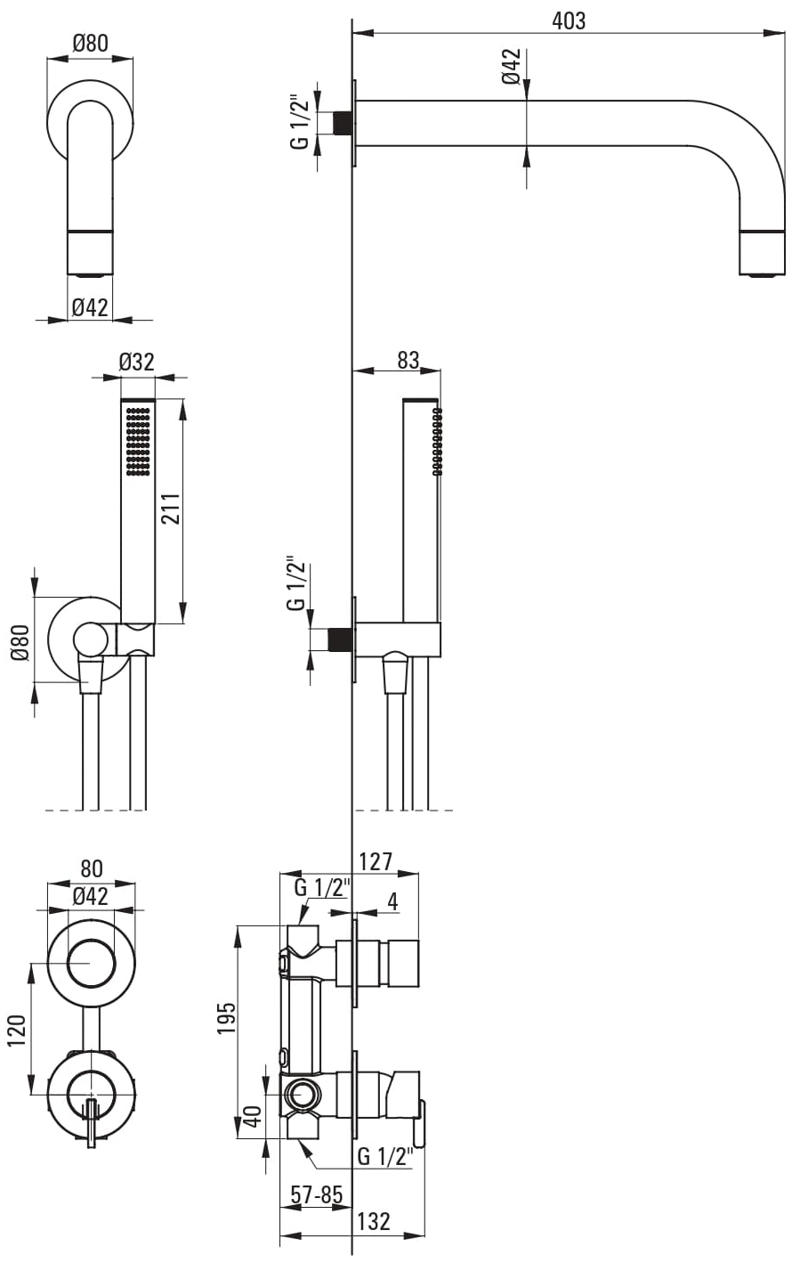 Deante Silia NQS D9XK Габаритні розміри