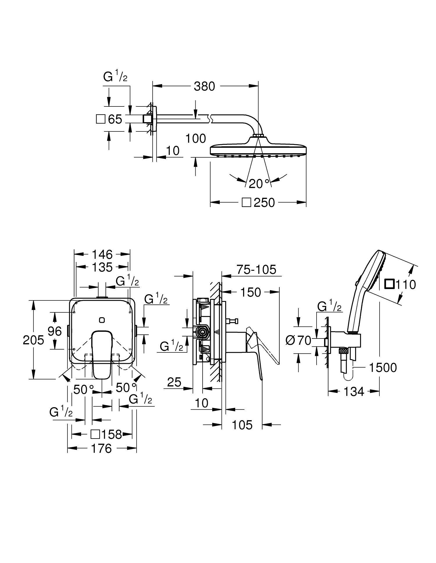 Grohe Cubeo 1053362430 Габаритні розміри