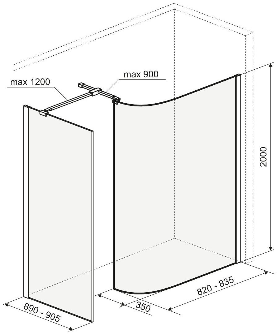 Excellent Vidoq Walk-In 90x83x200 см Chrome (KAEX.1507.K.0900.0830.CR) Габаритні розміри