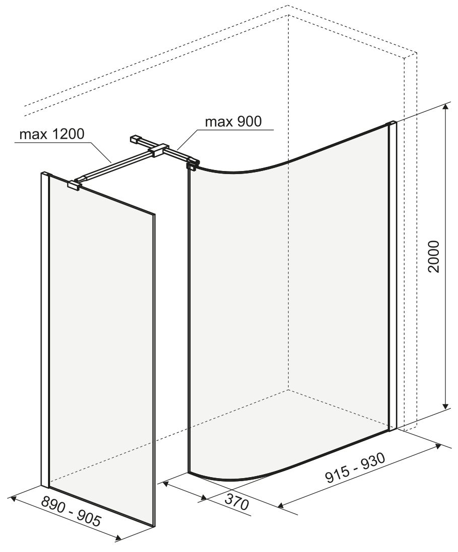 Excellent Vidoq Walk-In 90x93x200 см Chrome (KAEX.1507.K.0900.0930.CR) Габаритні розміри